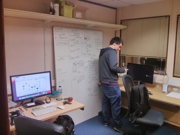 First office, whiteboard planning